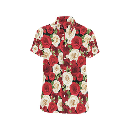 Rose Pattern Print Design RO06 Men's Short Sleeve Button Up Shirt