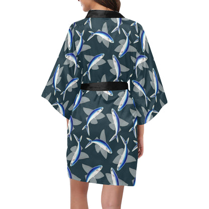 Flying Fish Pattern Print Design 04 Women's Short Kimono
