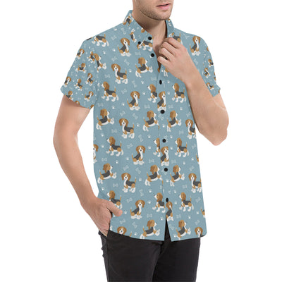 Beagle Pattern Print Design 02 Men's Short Sleeve Button Up Shirt