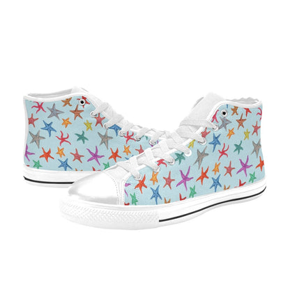 Starfish Print Design LKS402 High Top Women's White Shoes