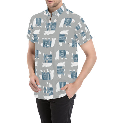 Polar Bear Pattern Print Design A03 Men's Short Sleeve Button Up Shirt