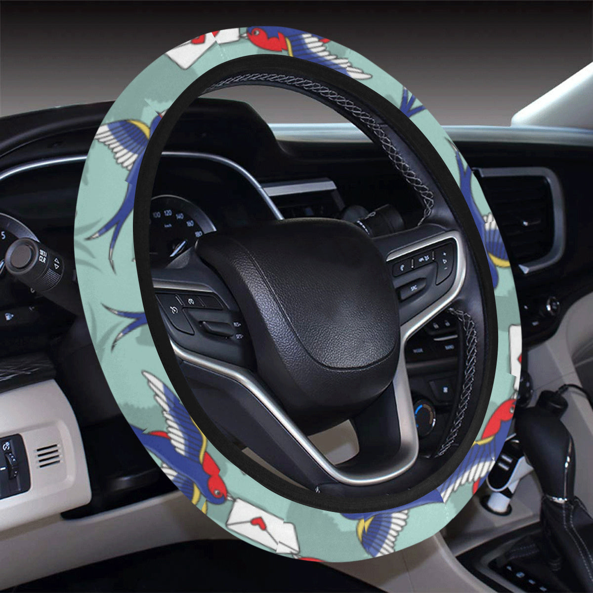 Swallow Bird Pattern Print Design 02 Steering Wheel Cover with Elastic Edge