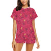 Hibiscus Red Pattern Print LKS308 Women's Short Pajama Set