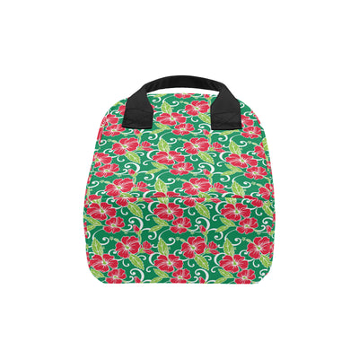 Red Hibiscus Pattern Print Design HB019 Insulated Lunch Bag