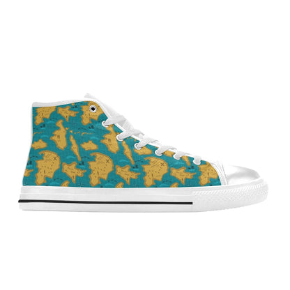 World Map Print Design LKS301 High Top Women's White Shoes
