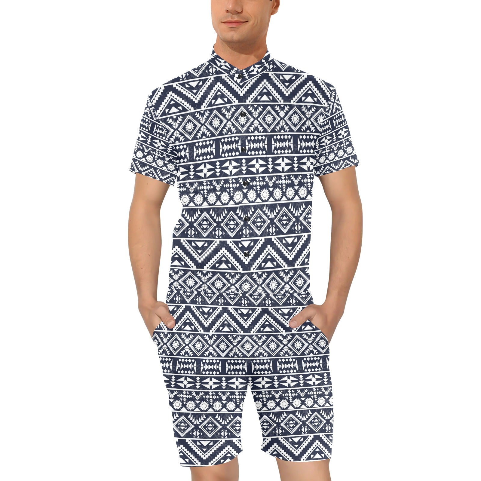 Blue White Tribal Aztec Men's Romper – JorJune