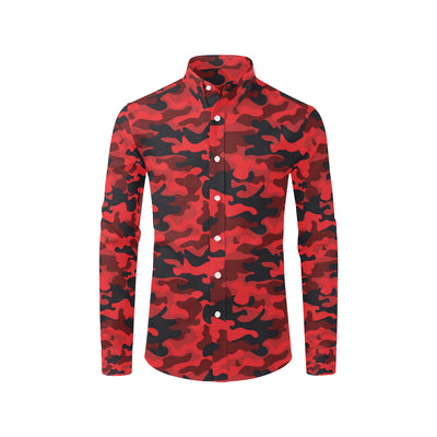 Camo Red Pattern Print Design 03 Men's Long Sleeve Shirt