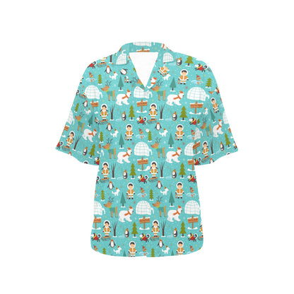 Eskimo Pattern Print Design 01 Women's Hawaiian Shirt