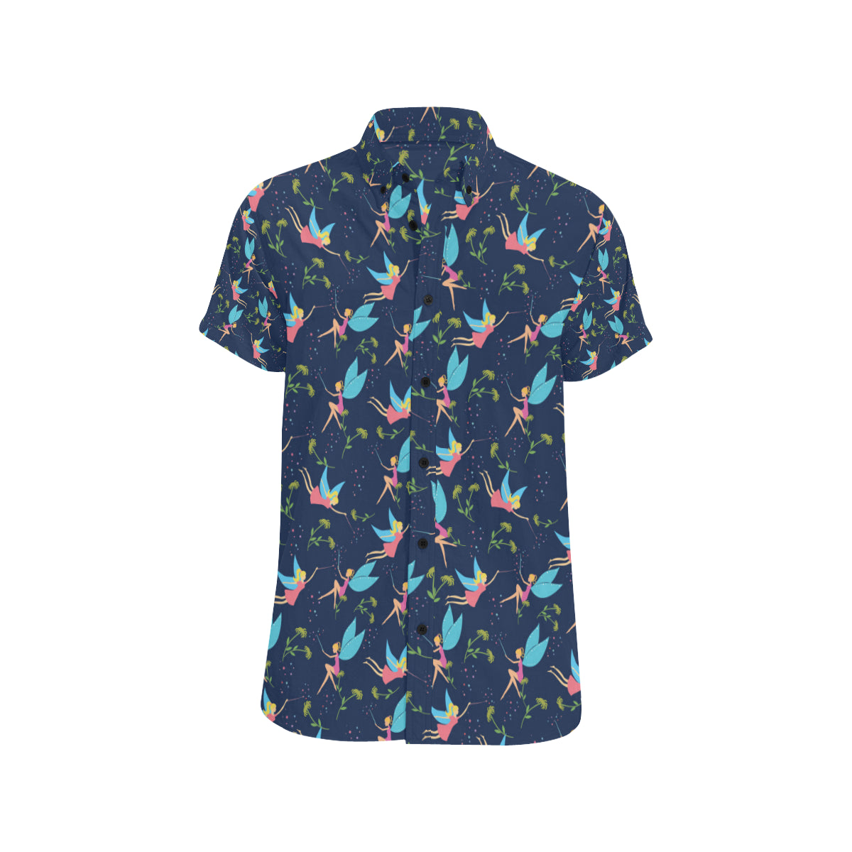 Fairy with flower Print Pattern Men's Short Sleeve Button Up Shirt