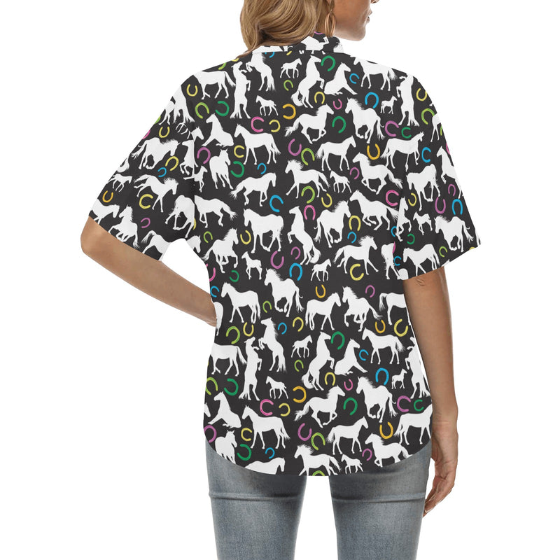 Horse Hoof Colorful Print Design LKS301 Women's Hawaiian Shirt