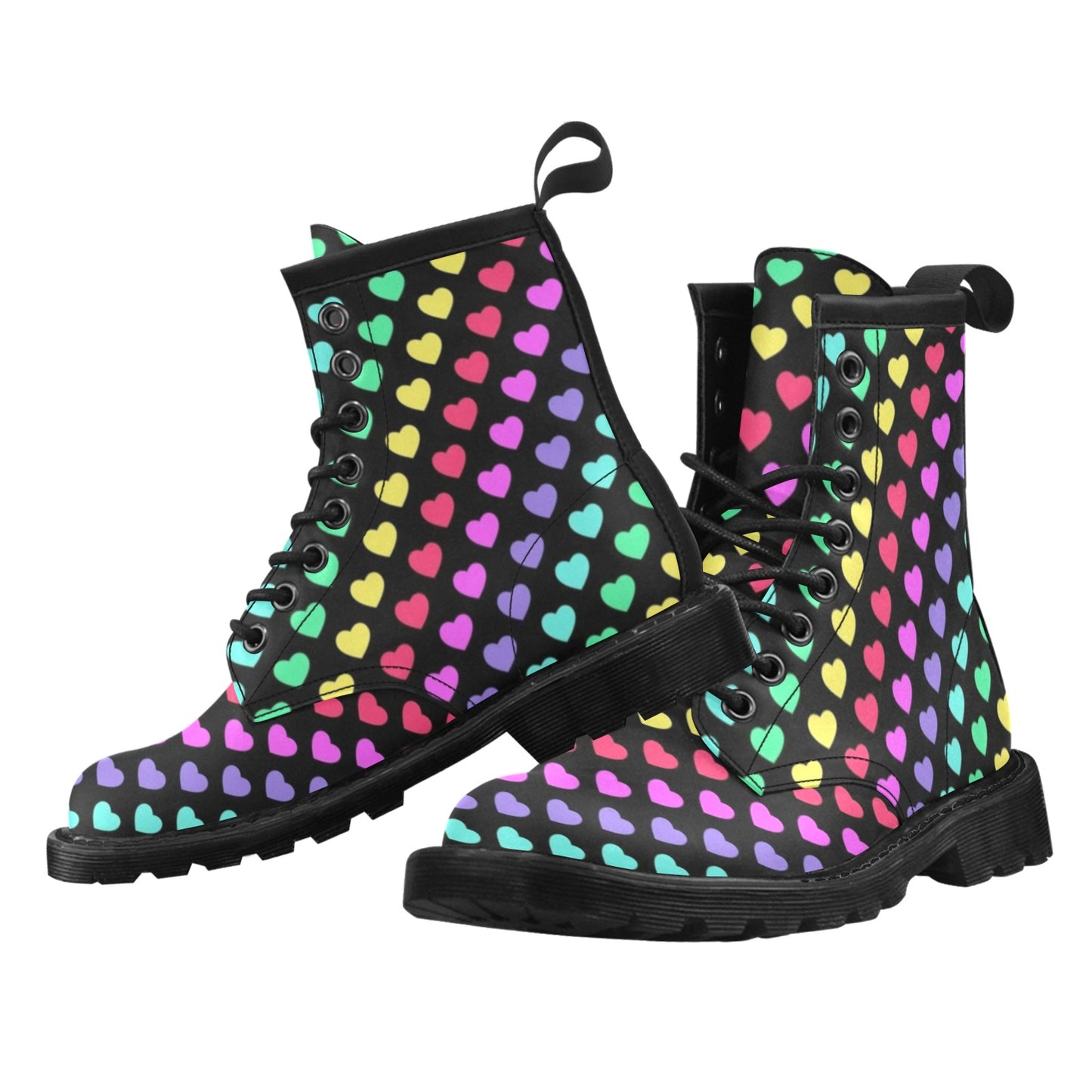 Heart Rainbow Pattern Print Design HE02 Women's Boots