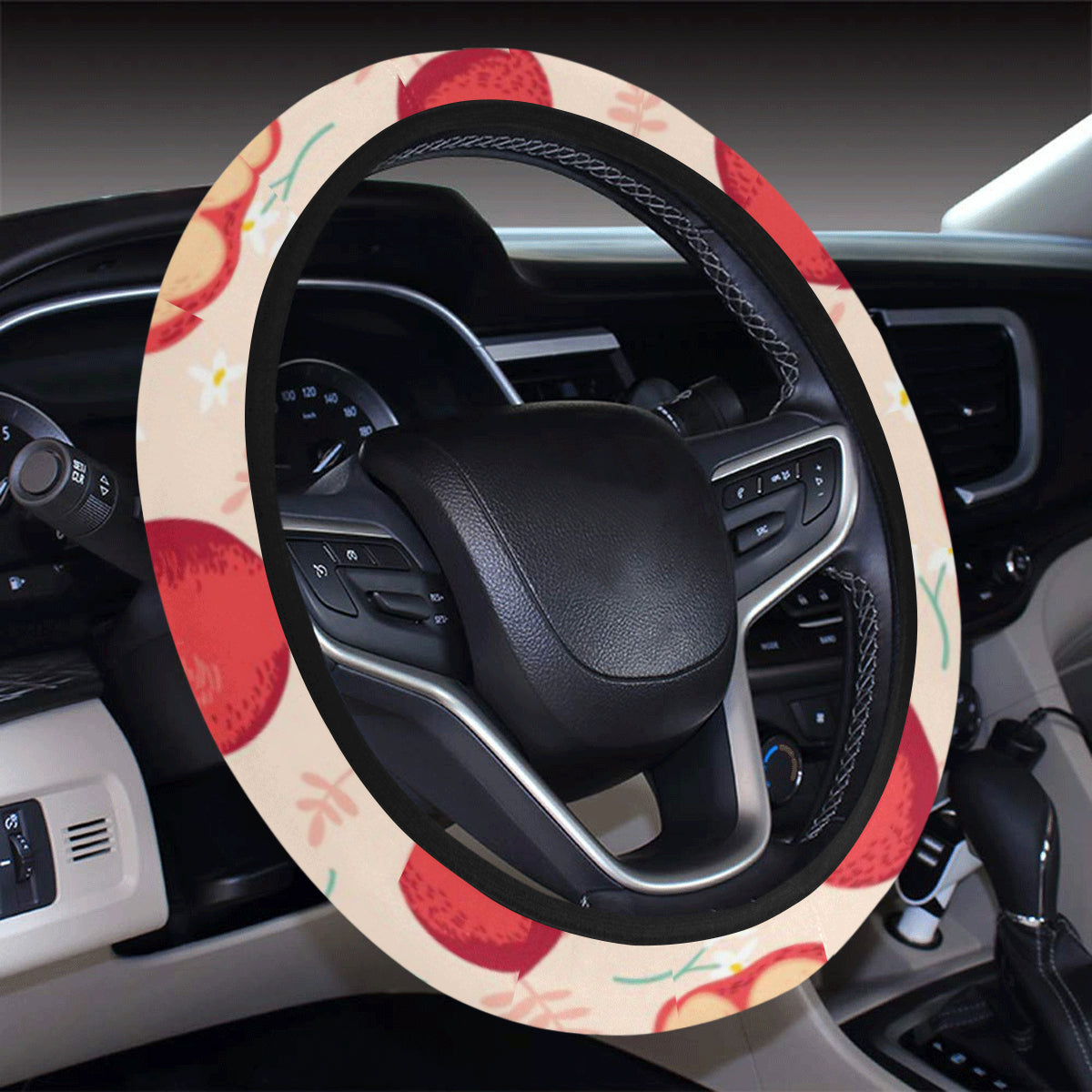 Apple Pattern Print Design AP06 Steering Wheel Cover with Elastic Edge