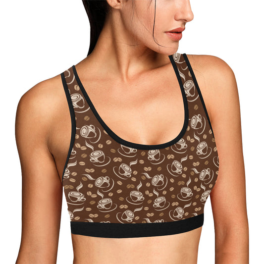Coffee Pattern Print Design 03 Sports Bra