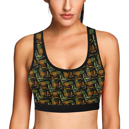 Aloha Hawaii Time Design Themed Print Sports Bra