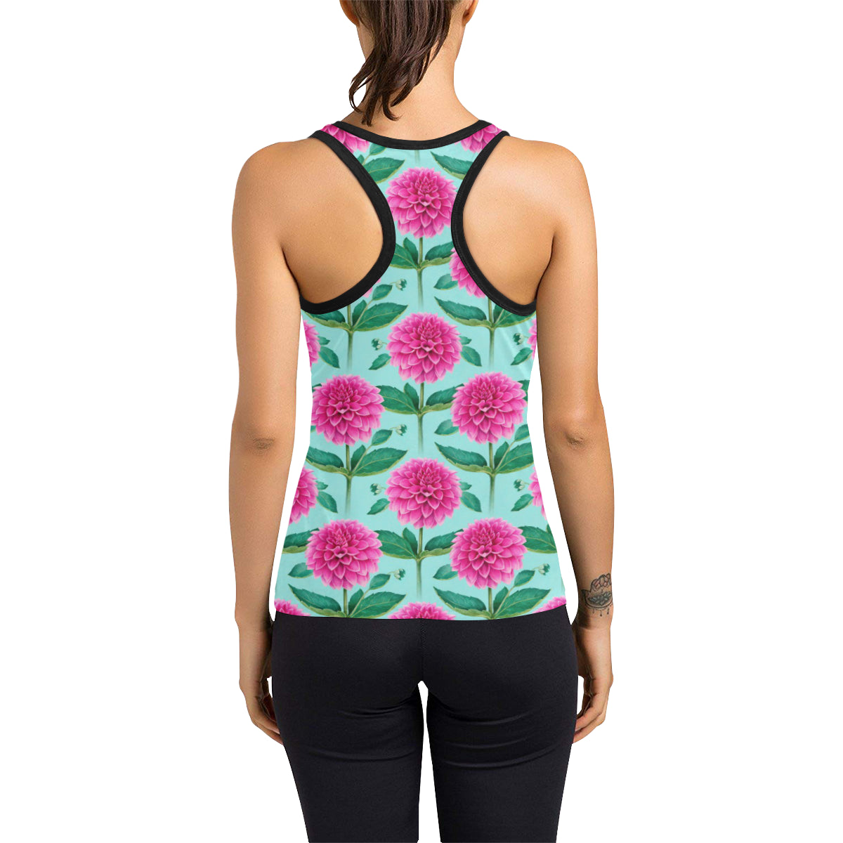 Dahlia Pattern Print Design DH08 Women's Racerback Tank Top