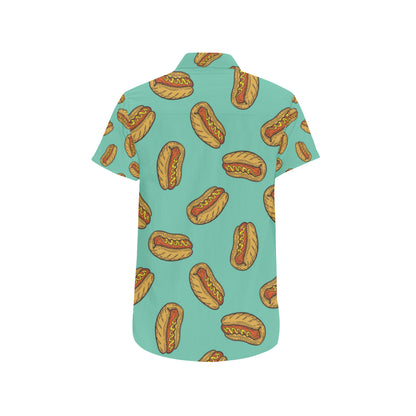 Hot Dog Pattern Print Design 04 Men's Short Sleeve Button Up Shirt