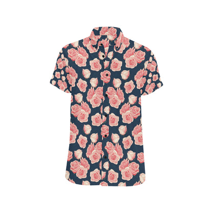 Rose Pattern Print Design A03 Men's Short Sleeve Button Up Shirt