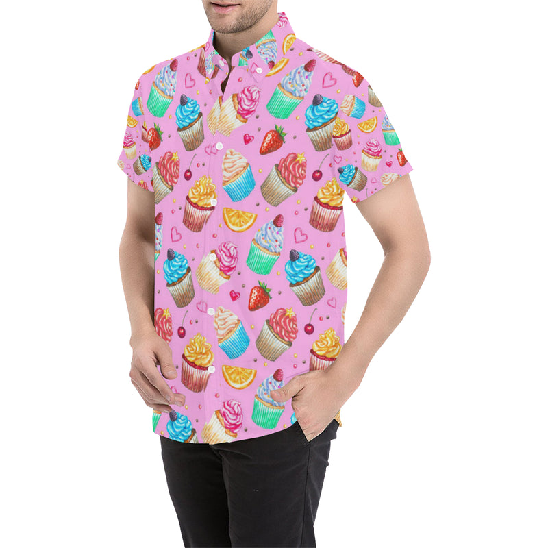 Cupcake Pattern Print Design CP05 Men's Short Sleeve Button Up Shirt