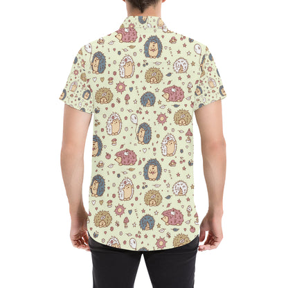 Hedgehog Cute Pattern Print Design 01 Men's Short Sleeve Button Up Shirt