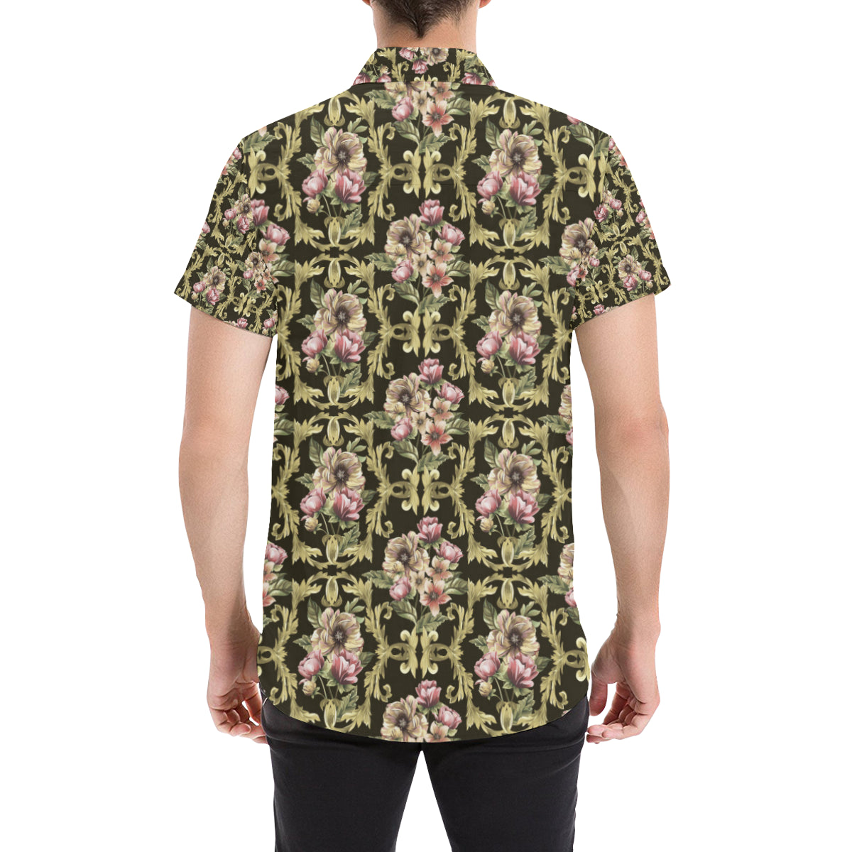 Baroque Pattern Print Design 02 Men's Short Sleeve Button Up Shirt