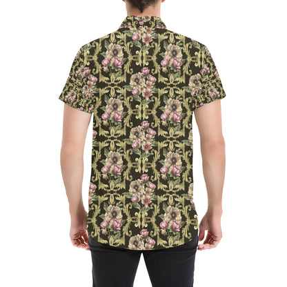 Baroque Pattern Print Design 02 Men's Short Sleeve Button Up Shirt