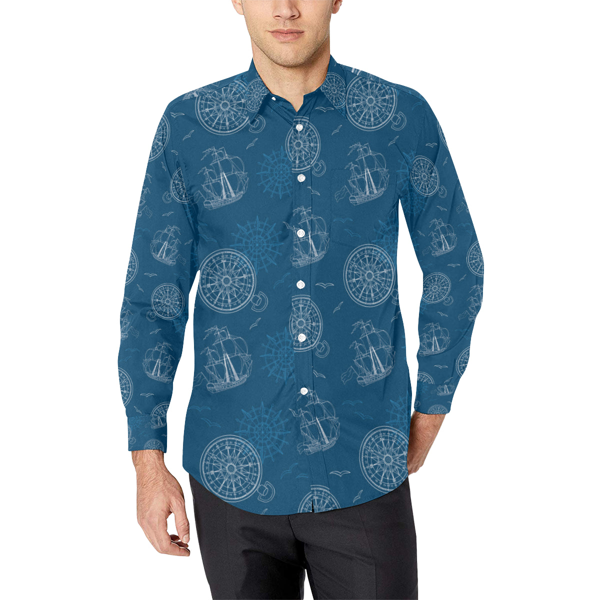 Nautical Pattern Print Design A04 Men's Long Sleeve Shirt