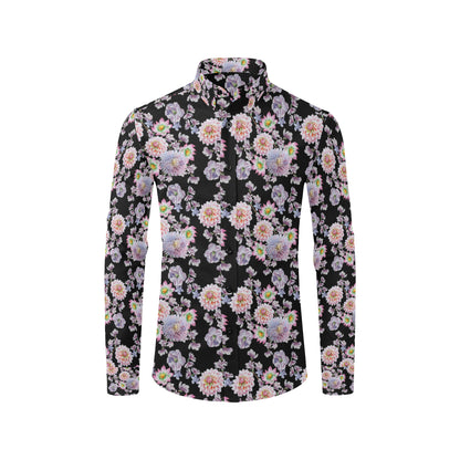 Dahlia Pattern Print Design DH012 Men's Long Sleeve Shirt