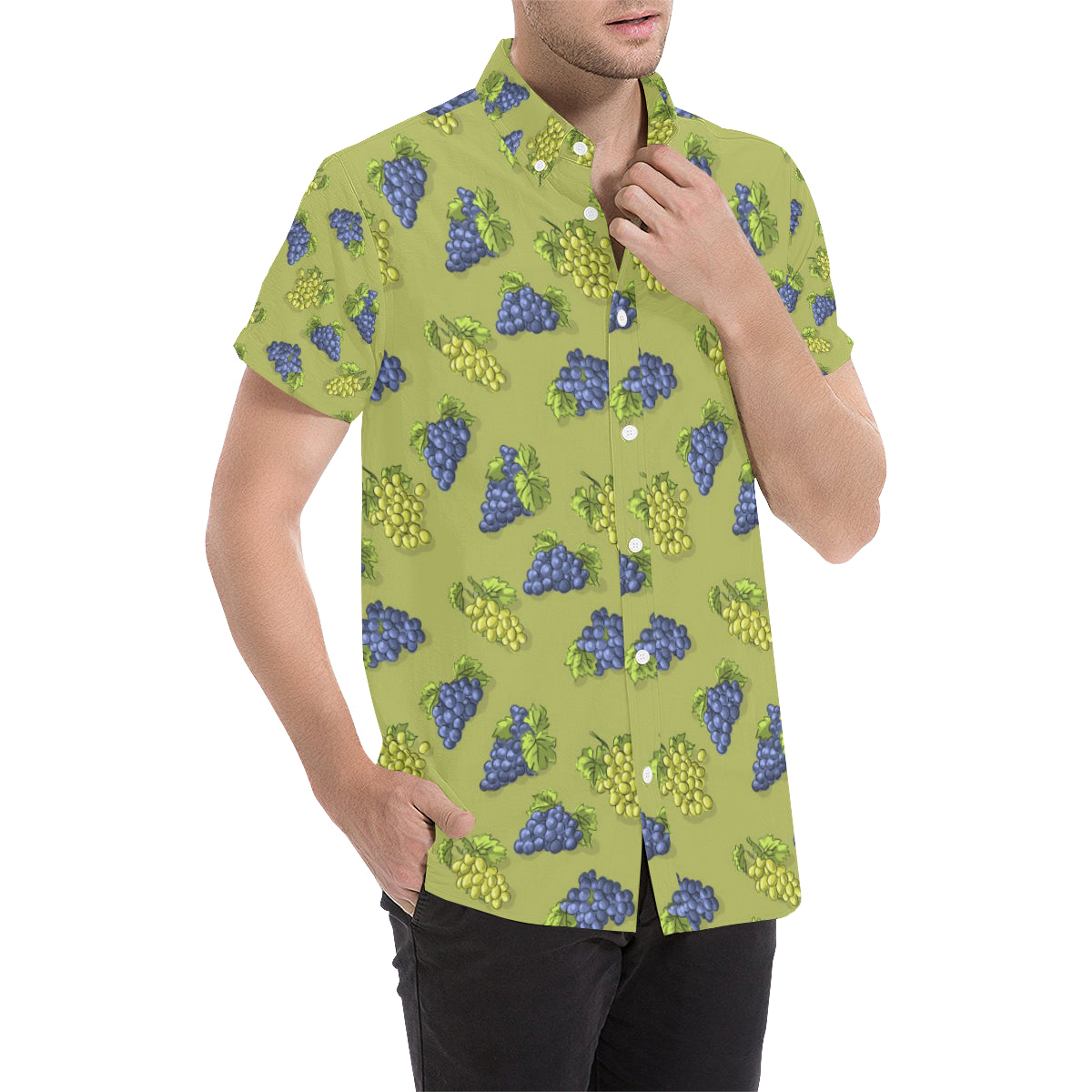 Grape Pattern Print Design GP08 Men's Short Sleeve Button Up Shirt