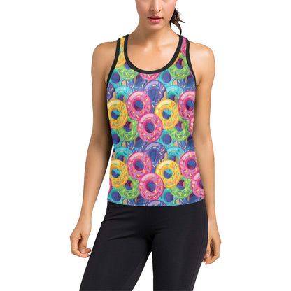 Donut Pattern Print Design DN010 Women's Racerback Tank Top