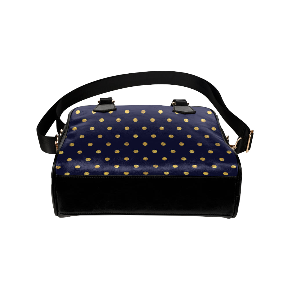 Polka Dot Gold Blue Pattern Print Design 02 Shoulder Handbag