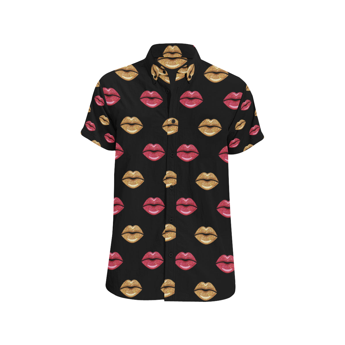 Lip Pattern Print Design 03 Men's Short Sleeve Button Up Shirt
