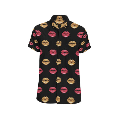 Lip Pattern Print Design 03 Men's Short Sleeve Button Up Shirt