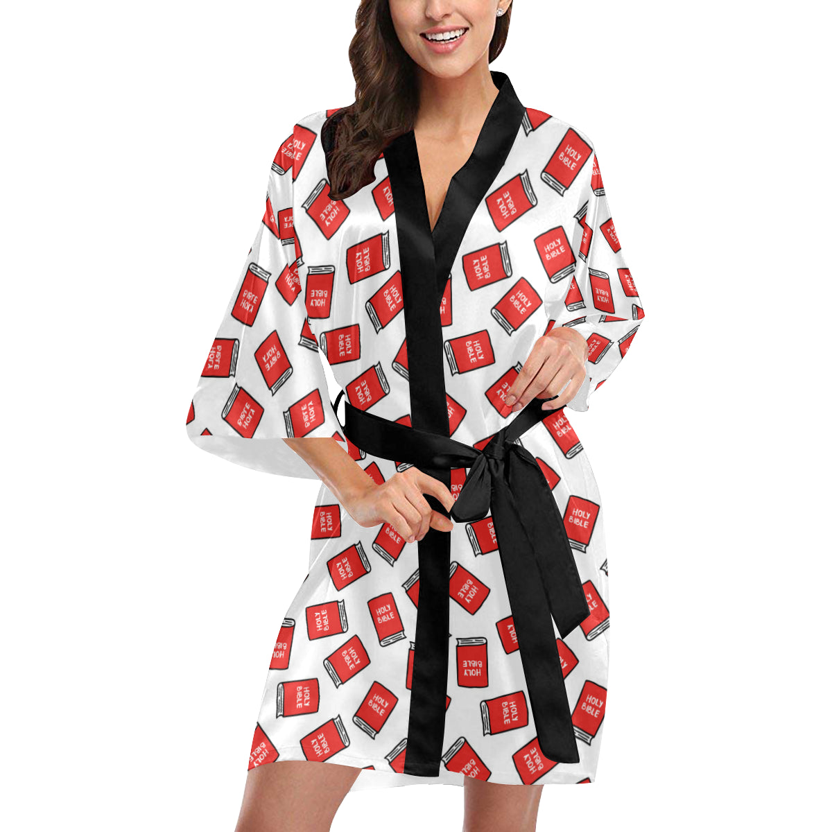 Bible Pattern Print Design 03 Women's Short Kimono