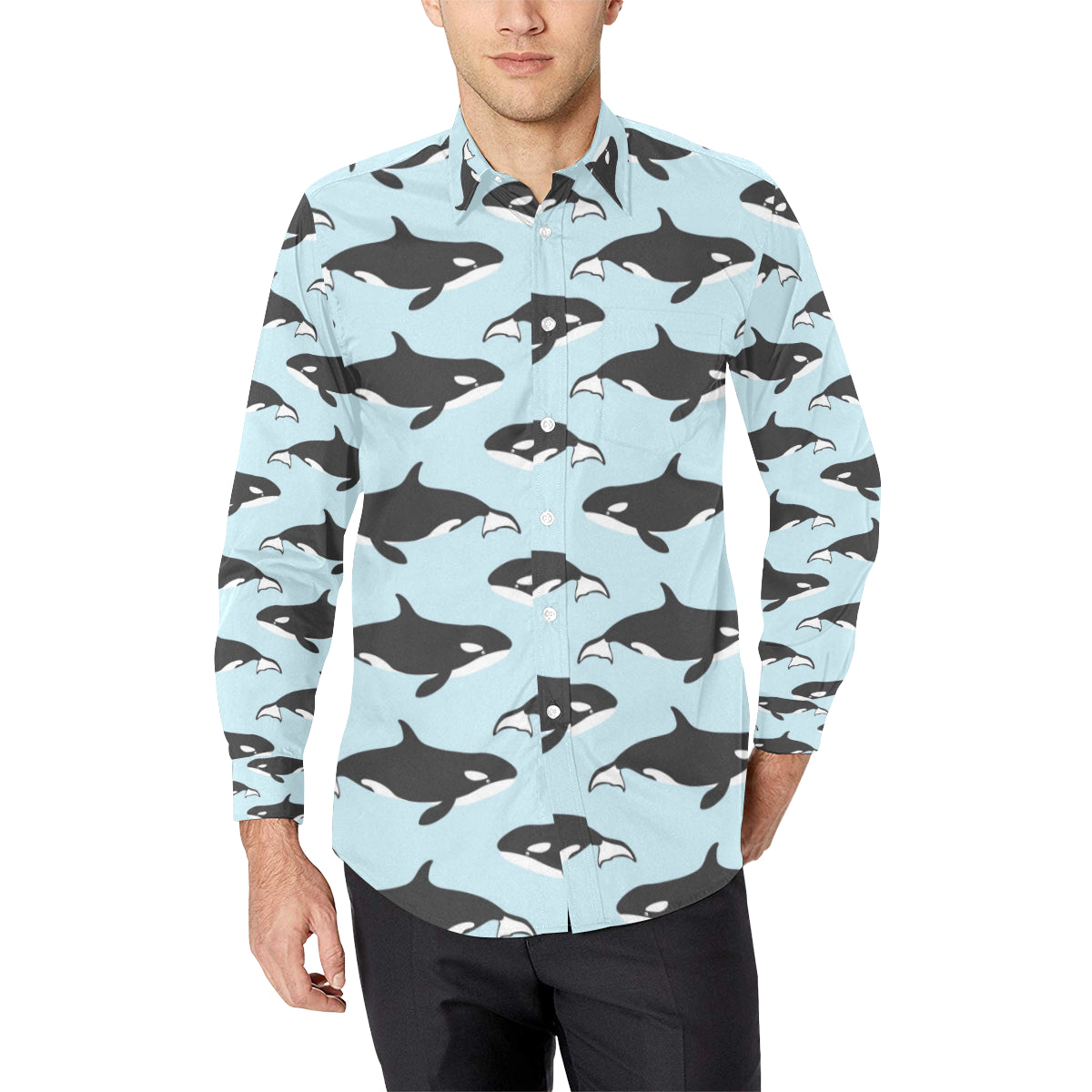 Killer Whale Pattern Print Design 01 Men's Long Sleeve Shirt