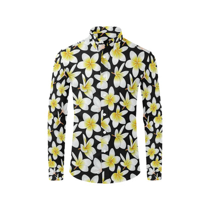 Yellow Plumeria Hawaiian Flowers Men's Long Sleeve Shirt