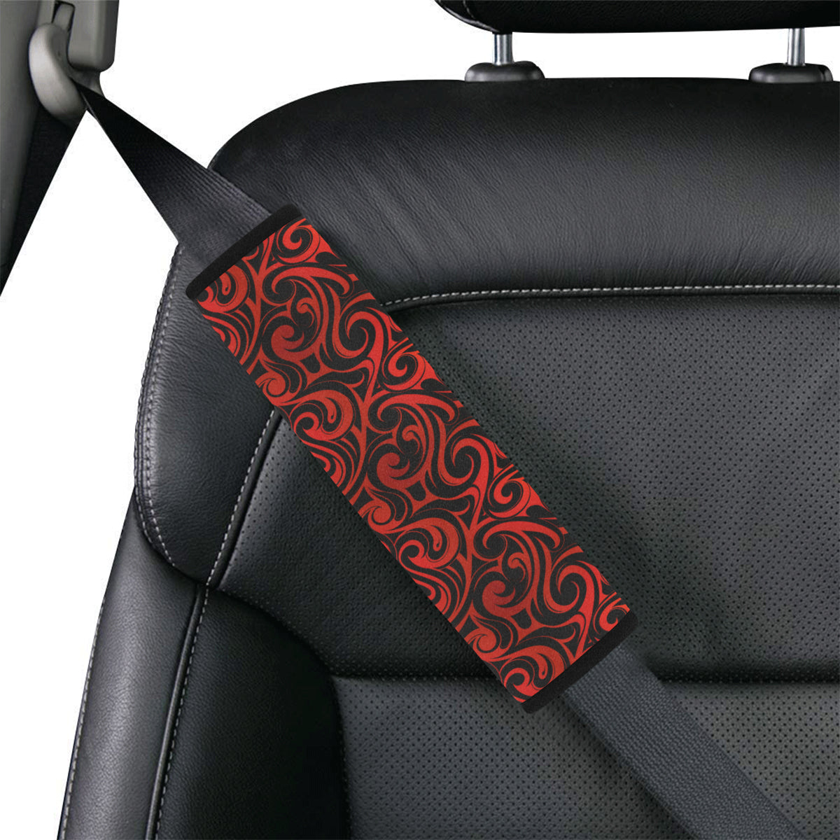 Maori Red Black Themed Design Car Seat Belt Cover