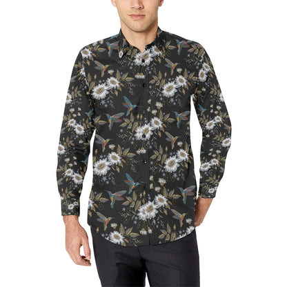 Hummingbird with Embroidery Themed Print Men's Long Sleeve Shirt