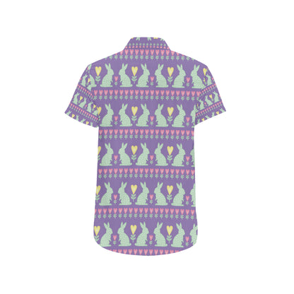 Rabbit Pattern Print Design RB01 Men's Short Sleeve Button Up Shirt
