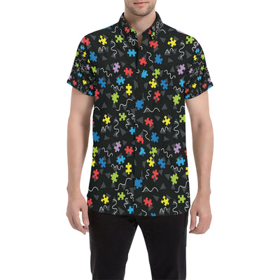 Autism Awareness Pattern Print Design 01 Men's Short Sleeve Button Up Shirt