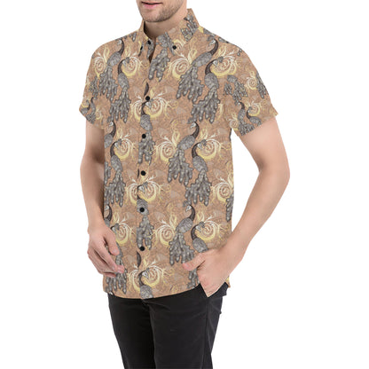 Peacock Pattern Print Design A05 Men's Short Sleeve Button Up Shirt