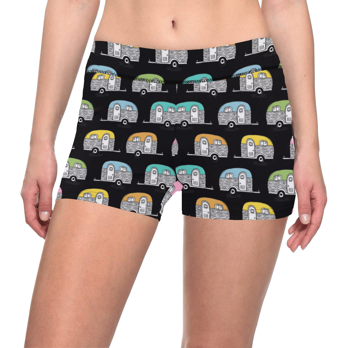 Camper Pattern Camping Themed No 2 Print Yoga Shorts
