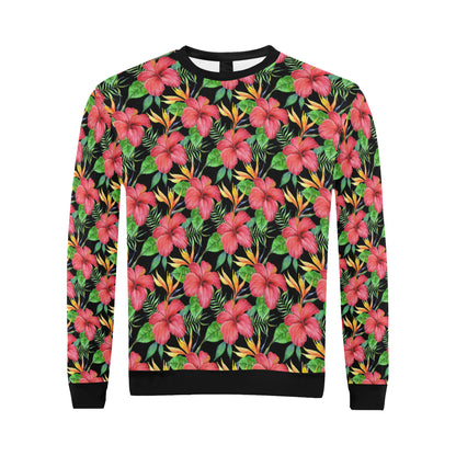 Red Hibiscus Pattern Print Design HB07 Men Long Sleeve Sweatshirt