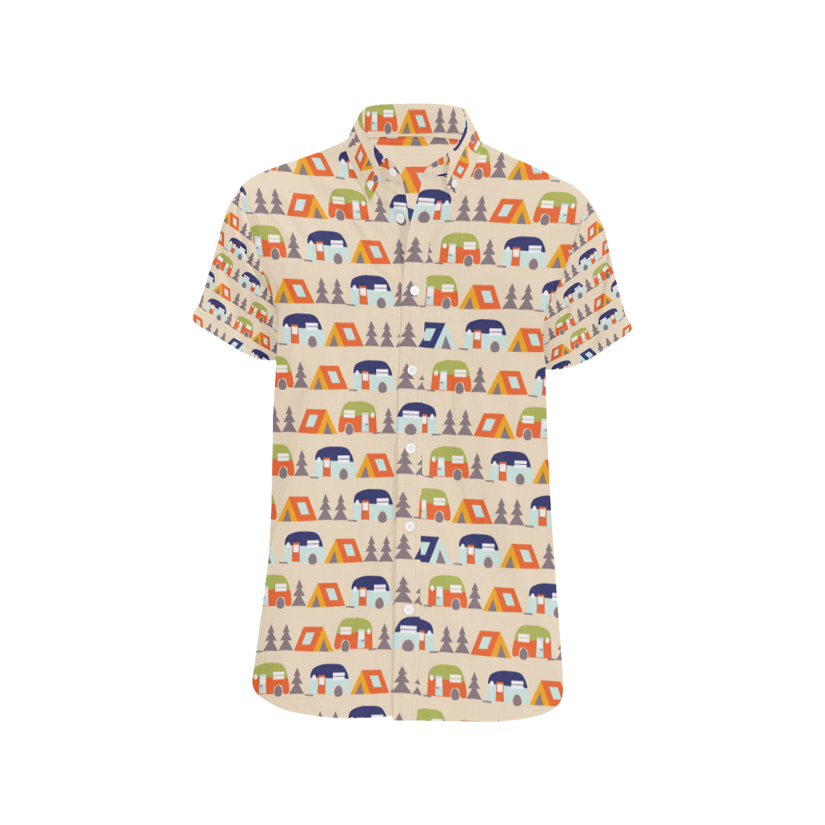 Camper Tent Pattern Print Design 03 Men's Short Sleeve Button Up Shirt
