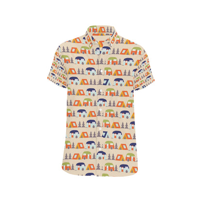 Camper Tent Pattern Print Design 03 Men's Short Sleeve Button Up Shirt
