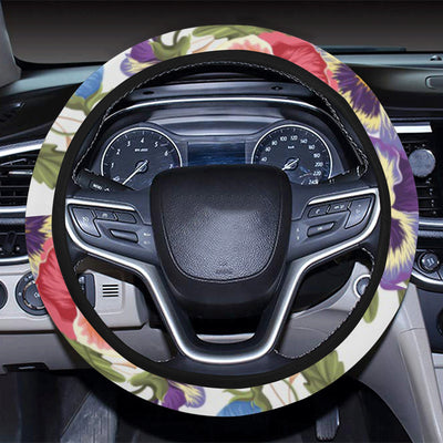 Pansy Pattern Print Design PS06 Steering Wheel Cover with Elastic Edge