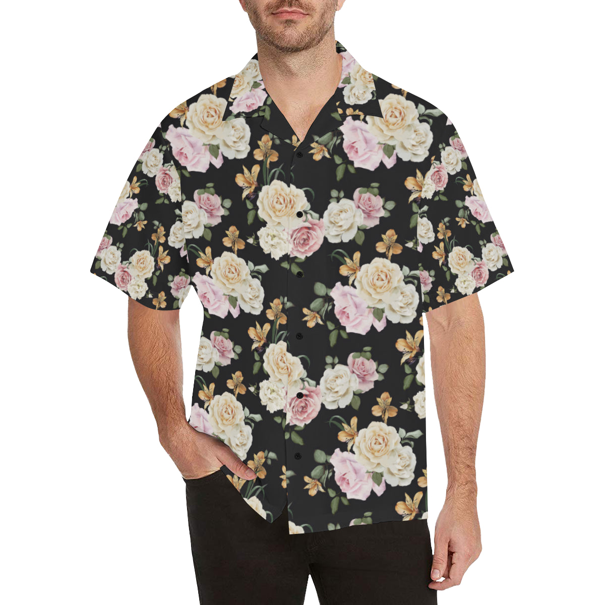 Rose Pattern Print Design A01 Men's Hawaiian Shirt