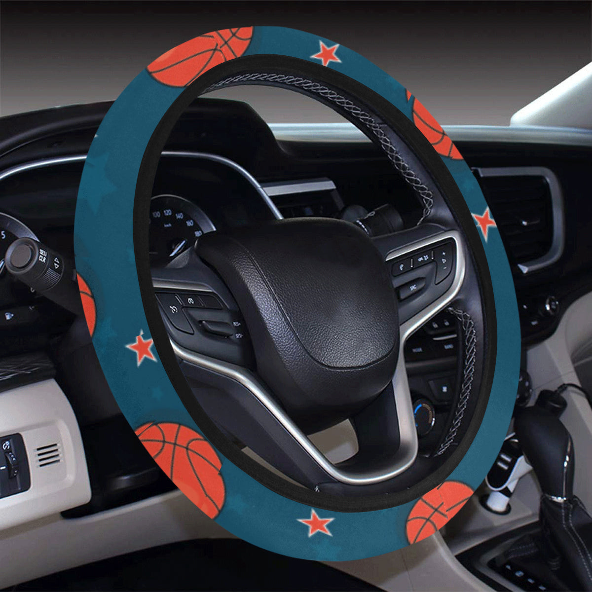 Basketball Pattern Print Design 02 Steering Wheel Cover with Elastic Edge