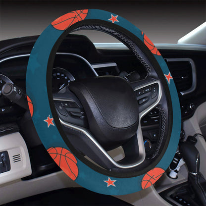 Basketball Pattern Print Design 02 Steering Wheel Cover with Elastic Edge