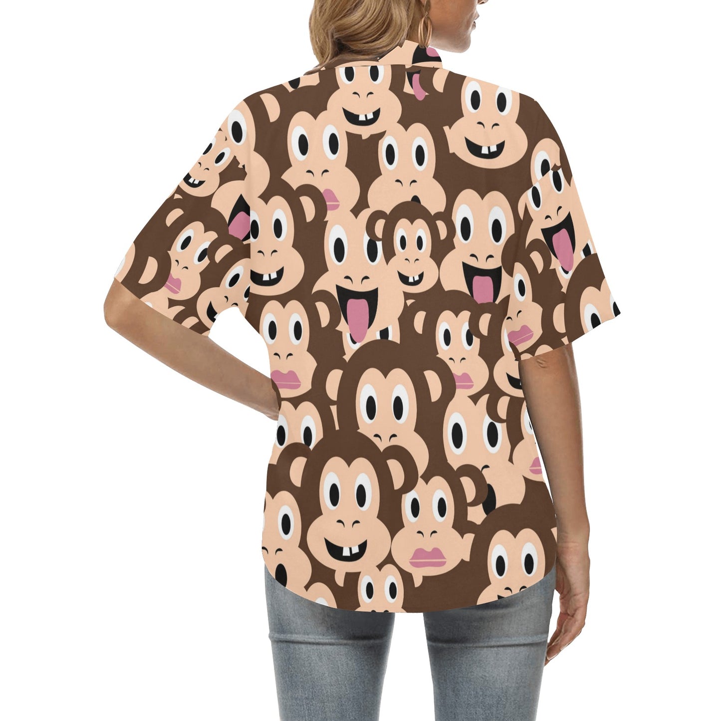 Emoji Monkey Print Pattern Women's Hawaiian Shirt