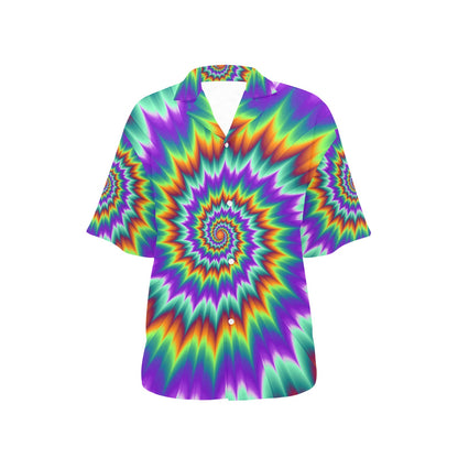 Optical illusion Pulsing fiery spirals Women's Hawaiian Shirt
